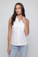 Sleeveless Ruched Button-Front Halter Top