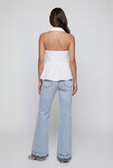 Sleeveless Ruched Button-Front Halter Top