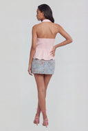 Sleeveless Ruched Button-Front Halter Top