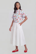 Striped Cherry Print Bubble Sleeve Shirt