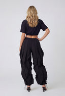 Crepe Tie Drawstring Front Crop Shirt