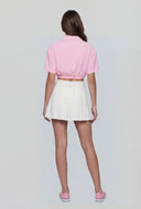 Crepe Tie Drawstring Front Crop Shirt