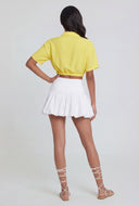 Crepe Tie Drawstring Front Crop Shirt