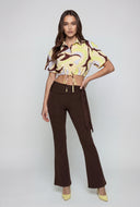 Printed Crepe Drawstring Hem Blouse