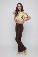 Printed Crepe Drawstring Hem Blouse