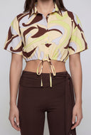 Printed Crepe Drawstring Hem Blouse