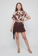Printed Crepe Drawstring Hem Blouse