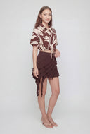 Printed Crepe Drawstring Hem Blouse
