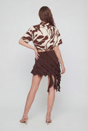 Printed Crepe Drawstring Hem Blouse