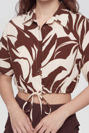 Printed Crepe Drawstring Hem Blouse