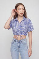Printed Crepe Drawstring Hem Blouse