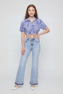 Printed Crepe Drawstring Hem Blouse