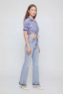 Printed Crepe Drawstring Hem Blouse