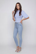 Striped Smocked Button-Front Crop Shirt