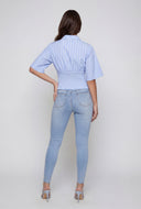 Striped Smocked Button-Front Crop Shirt