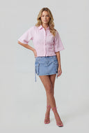 Striped Smocked Button-Front Crop Shirt
