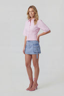 Striped Smocked Button-Front Crop Shirt
