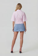 Striped Smocked Button-Front Crop Shirt