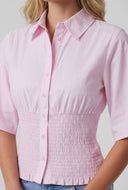 Striped Smocked Button-Front Crop Shirt