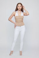 Collared Color Block Belted Blouse