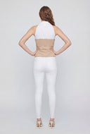 Collared Color Block Belted Blouse