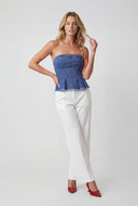 Denim Strapless Peplum Corset Top