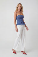 Denim Strapless Peplum Corset Top