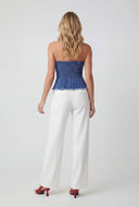 Denim Strapless Peplum Corset Top