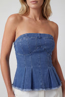 Denim Strapless Peplum Corset Top
