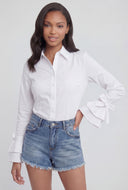 Bow Poplin Tiered Bell Sleeve Shirt