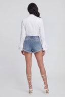 Bow Poplin Tiered Bell Sleeve Shirt