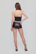 Vegan Leather Crop Halter Top