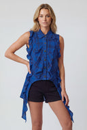 Plaid Asymmetrical Hem Sleeveless Blouse