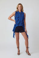 Plaid Asymmetrical Hem Sleeveless Blouse