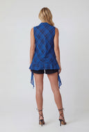 Plaid Asymmetrical Hem Sleeveless Blouse