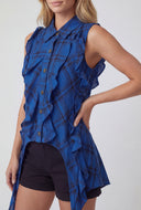 Plaid Asymmetrical Hem Sleeveless Blouse