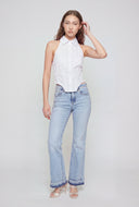 Poplin Button-Front Halter Top