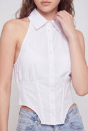 Poplin Button-Front Halter Top