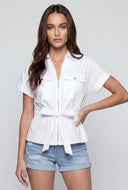 Poplin  Flap Pocket Tie Waist Shirt