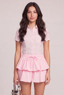 Plaid Seersucker Button Front Pleated Shirt