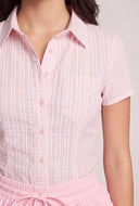 Plaid Seersucker Button Front Pleated Shirt