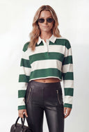 Paloma Striped Long Sleeve Cropped Polo Shirt