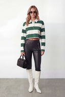 Paloma Striped Long Sleeve Cropped Polo Shirt