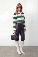 Paloma Striped Long Sleeve Cropped Polo Shirt
