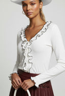 Ruffle Cropped Tie Front Blouse