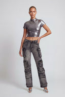 Metallic High Neck Crop Top