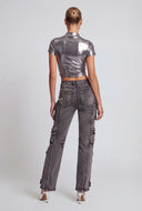 Metallic High Neck Crop Top