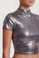Metallic High Neck Crop Top