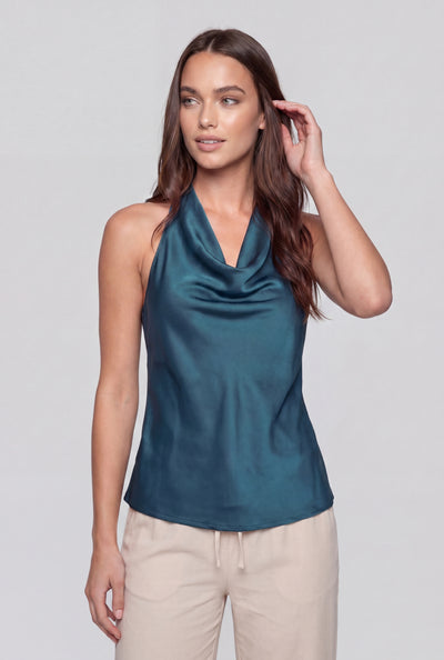 Johanna Satin Cowl Halter Top
