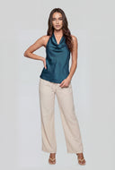 Johanna Satin Cowl Halter Top